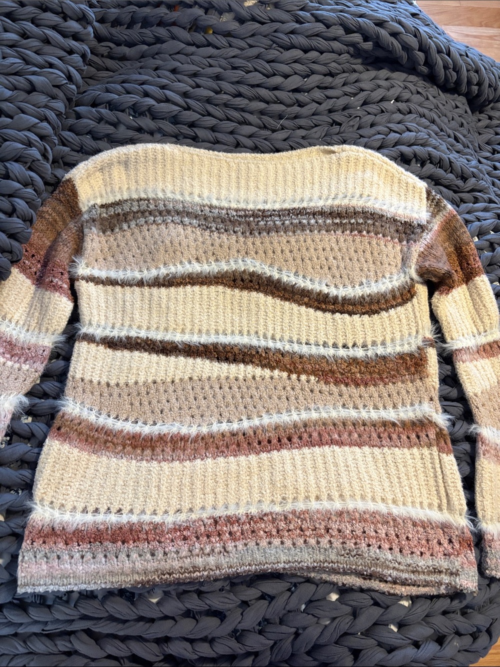 CHARLIE B Cream Sweater with Brown and Pink Stripes